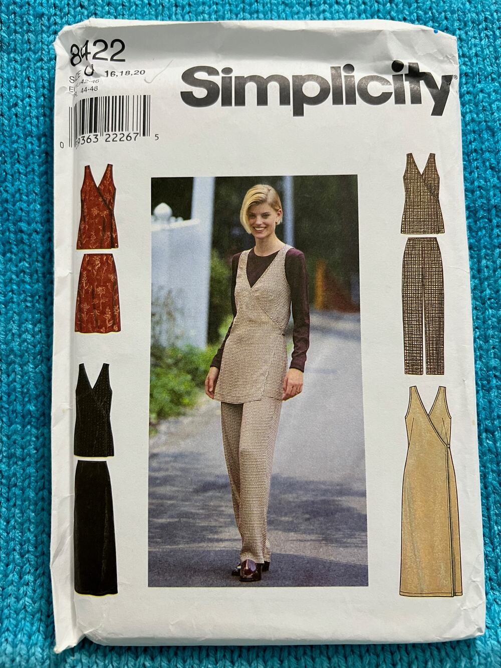 Simplicity 8422 Sewing pattern wrap dress vest pant skirt 1990s Size 16 18 20